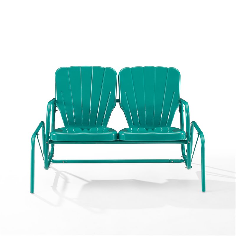 Crosley Furniture Ridgeland Modern Metal Outdoor Loveseat Glider in Turquoise