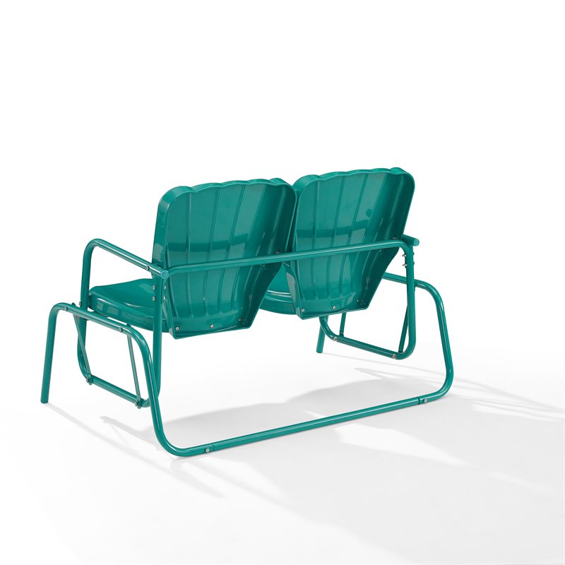 Crosley Furniture Ridgeland Modern Metal Outdoor Loveseat Glider in Turquoise