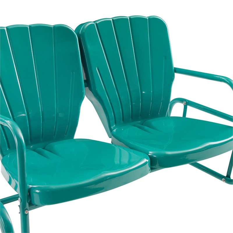 Crosley Furniture Ridgeland Modern Metal Outdoor Loveseat Glider in Turquoise