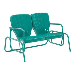 Crosley Furniture Ridgeland Modern Metal Outdoor Loveseat Glider in Turquoise