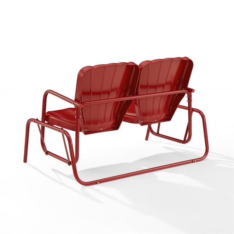 Crosley Furniture Ridgeland Modern Metal Outdoor Loveseat Glider in Red