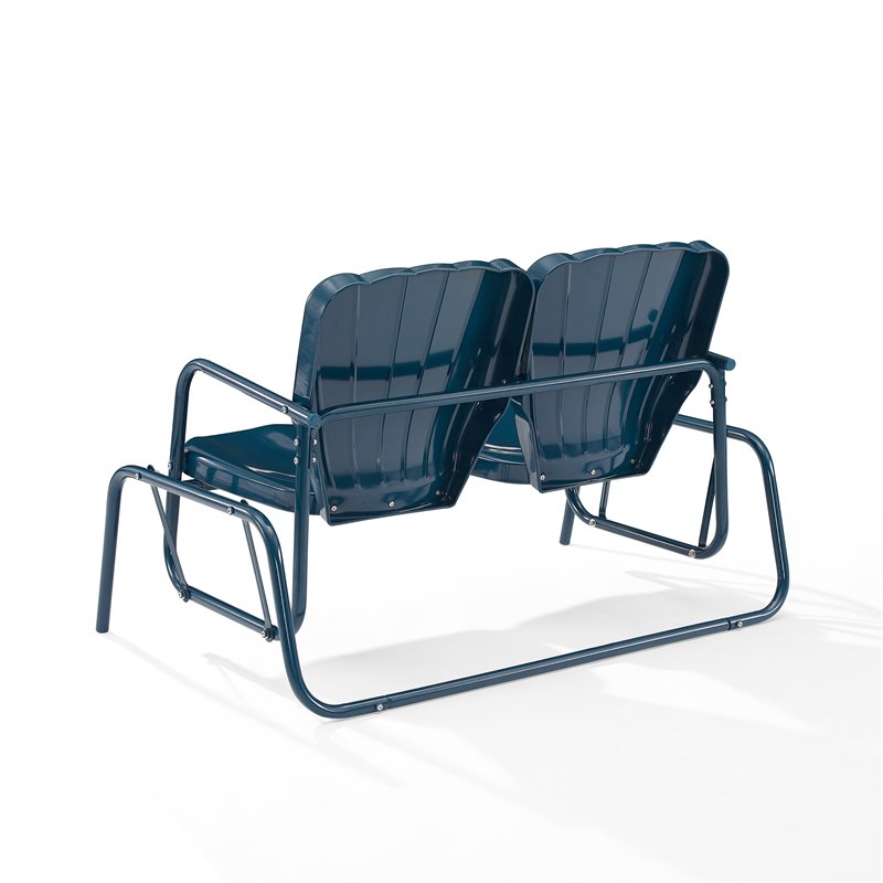 Crosley Furniture Ridgeland Modern Metal Outdoor Loveseat Glider in Navy