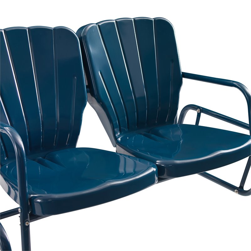 Crosley Furniture Ridgeland Modern Metal Outdoor Loveseat Glider in Navy