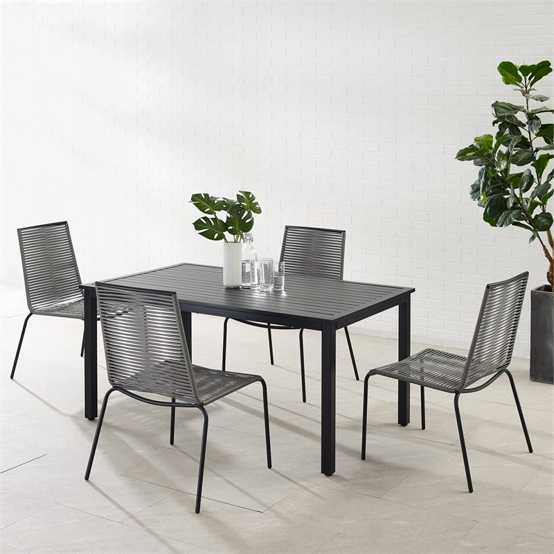 Crosley Furniture Fenton 5PC PE Wicker / Rattan Outdoor Dining Set in Gray