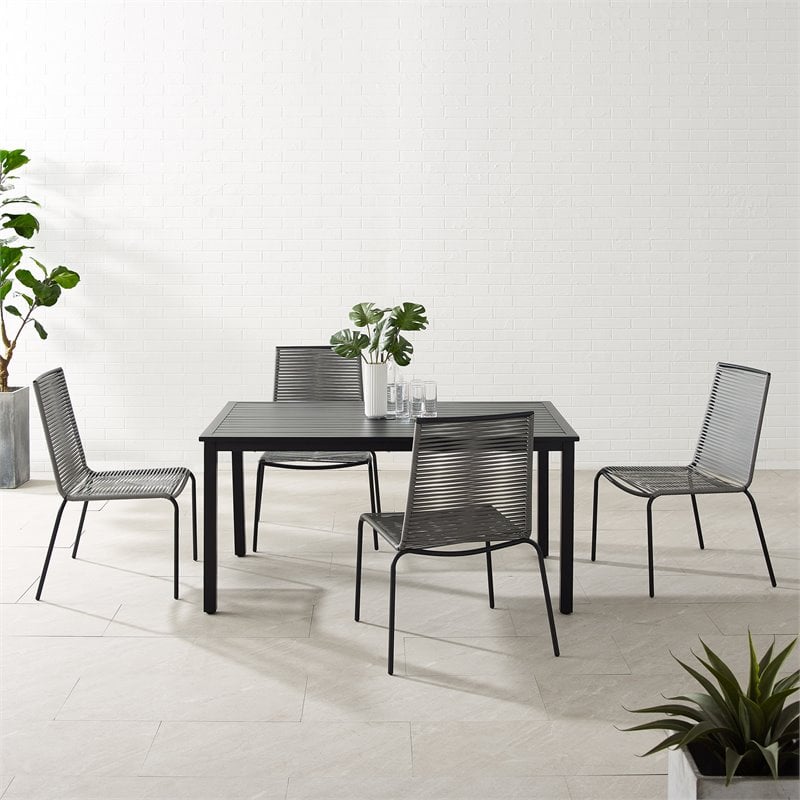 Crosley Furniture Fenton 5PC PE Wicker / Rattan Outdoor Dining Set in Gray