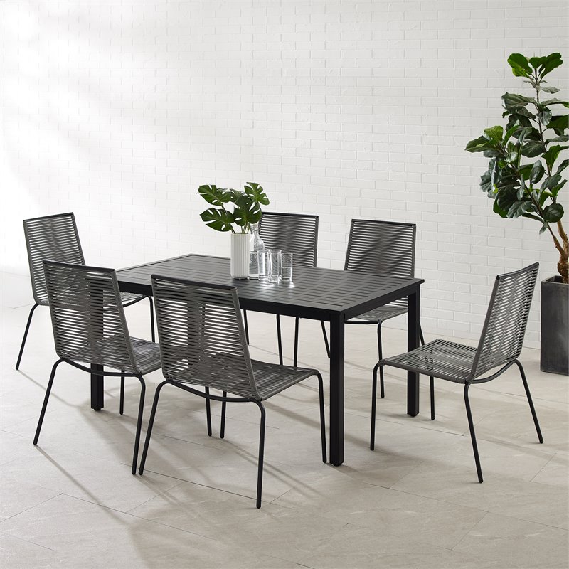 Crosley Furniture Fenton 7PC PE Wicker / Rattan Outdoor Dining Set in Gray