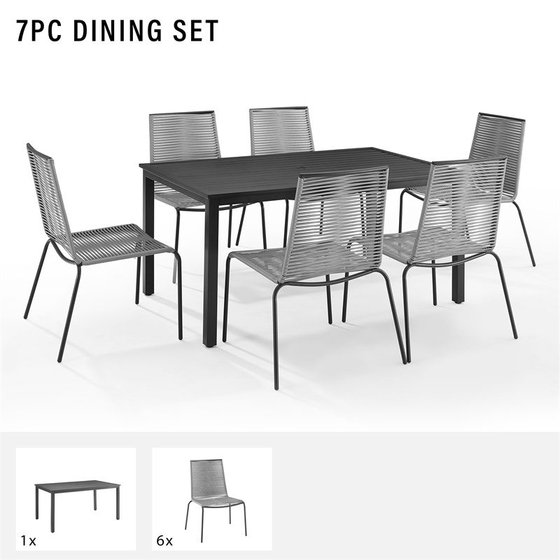 Crosley Furniture Fenton 7PC PE Wicker / Rattan Outdoor Dining Set in Gray
