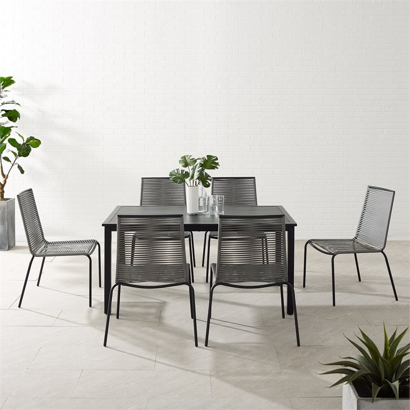 Crosley Furniture Fenton 7PC PE Wicker / Rattan Outdoor Dining Set in Gray