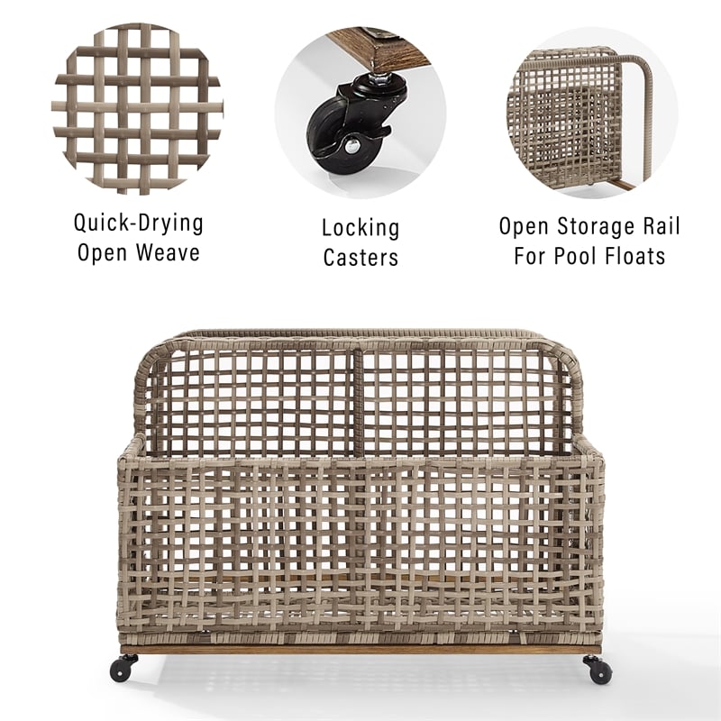 Crosley Furniture Ridley PE Wicker / Rattan Pool Storage Caddy in Natural