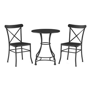 crosley furniture astrid 3-piece metal indoor/outdoor bistro set in matte black