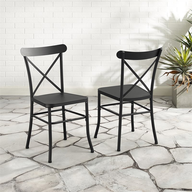 Crosley Furniture Modern Astrid Metal Patio Dining Chair in Black (Set of 2)