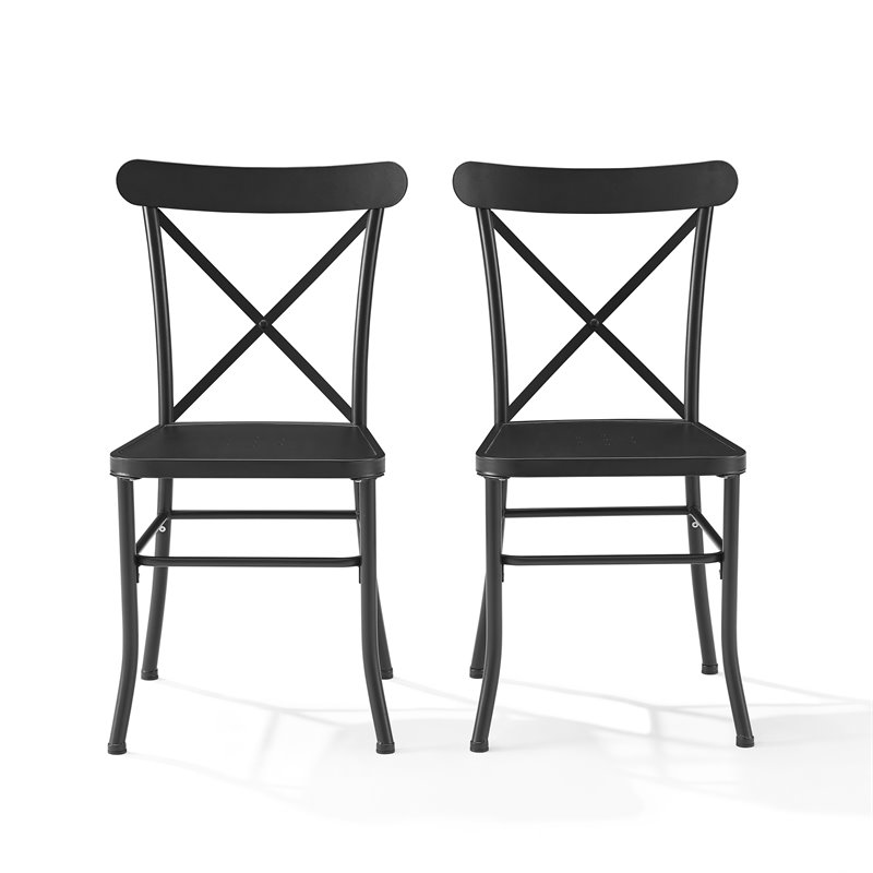 Crosley Furniture Modern Astrid Metal Patio Dining Chair in Black (Set of 2)