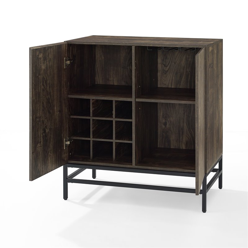Crosley Furniture Jacobsen Wood Bar Cabinet in Brown Ash/Matte Black