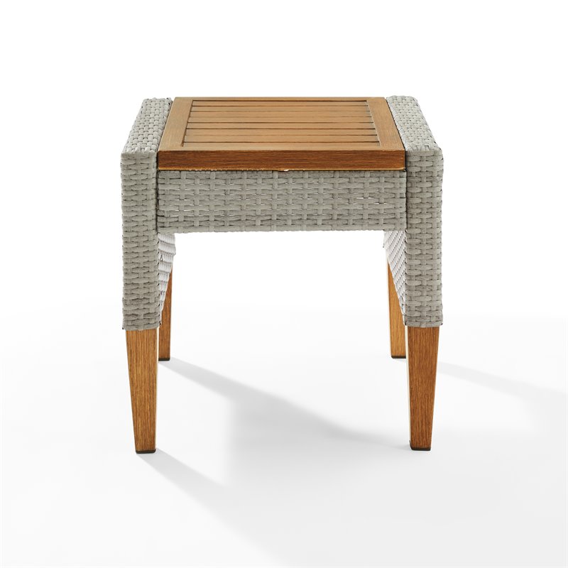 Crosley Furniture Capella Wicker / Rattan Outdoor Side Table in Gray/Acorn