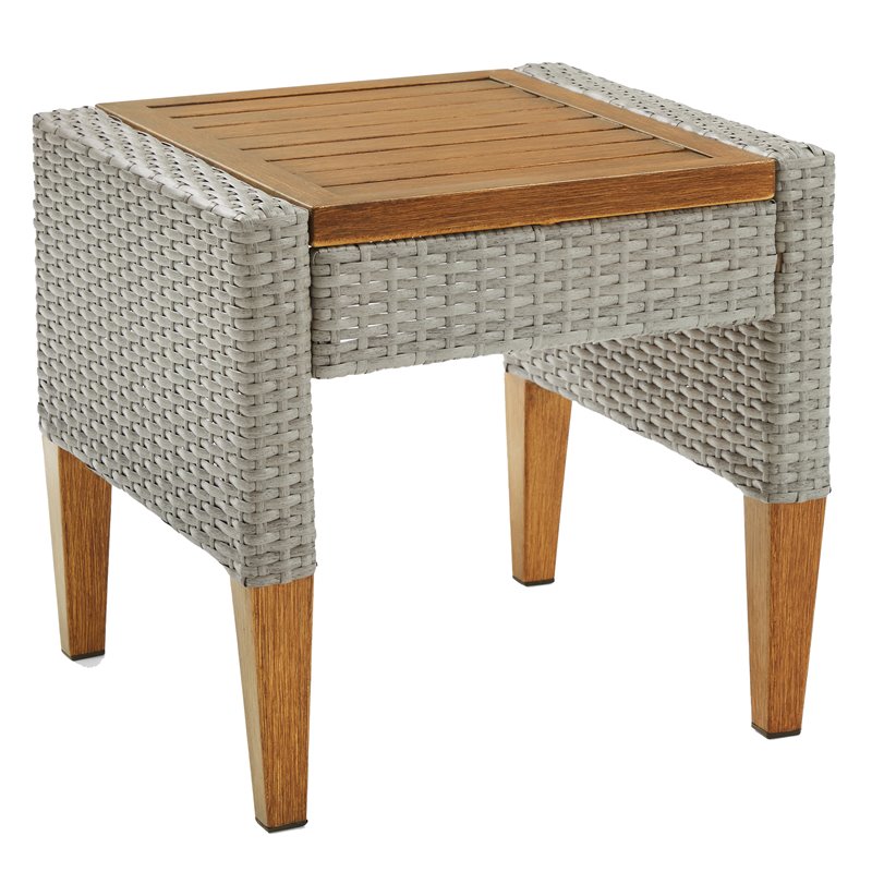 Crosley Furniture Capella Wicker / Rattan Outdoor Side Table in Gray/Acorn
