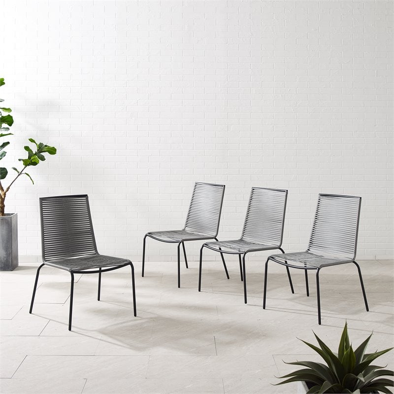 Crosley Furniture Fenton Wicker / Rattan Stackable Chair in Gray (Set of 4)