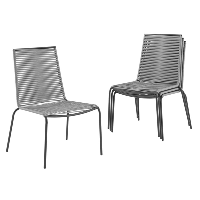 Crosley Furniture Fenton Wicker / Rattan Stackable Chair in Gray (Set of 4)