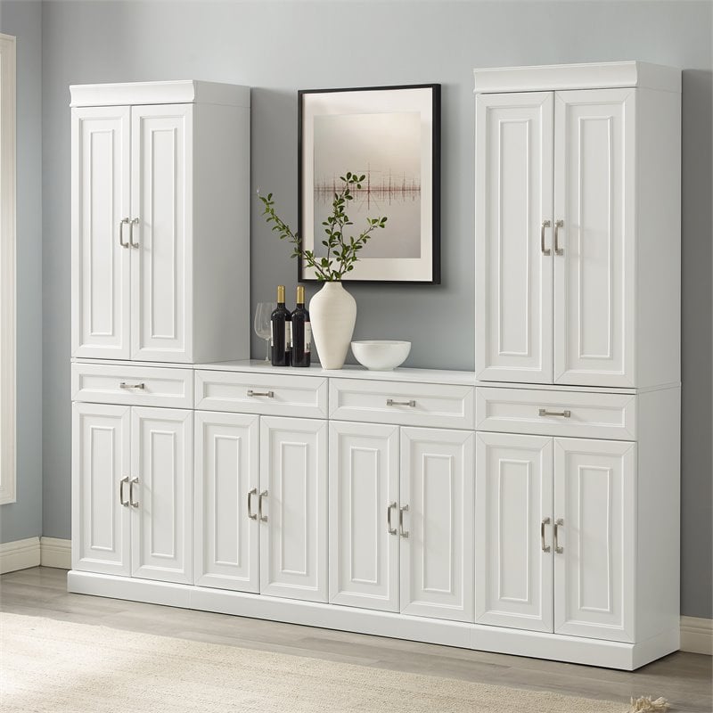 Crosley Furniture Stanton 3PC Wood Entertainment Center/Sideboard & Pantry White