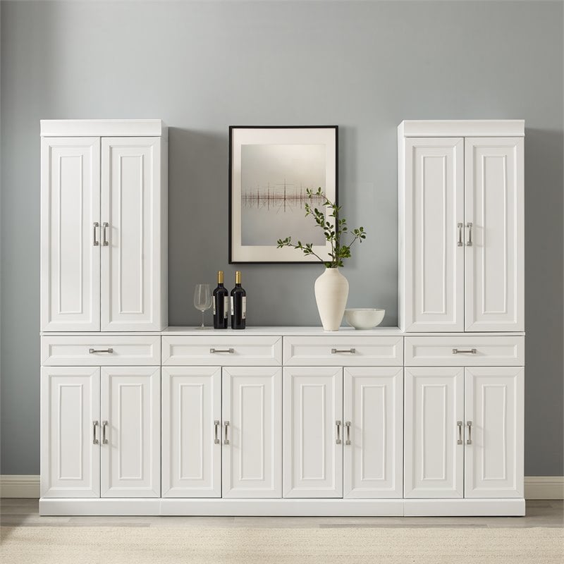 Crosley Furniture Stanton 3PC Wood Entertainment Center/Sideboard & Pantry White