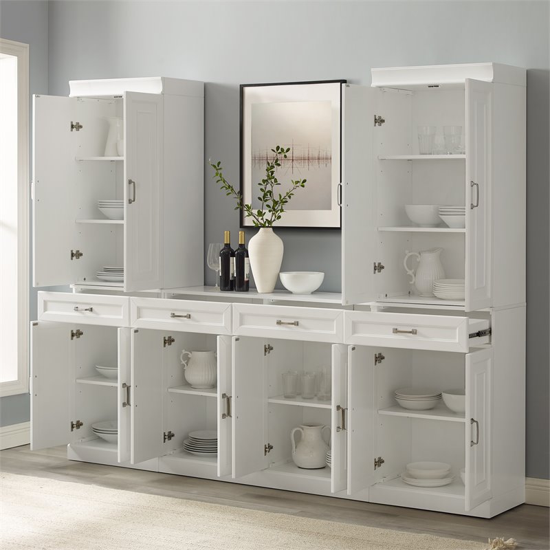 Crosley Furniture Stanton 3PC Wood Entertainment Center/Sideboard & Pantry White