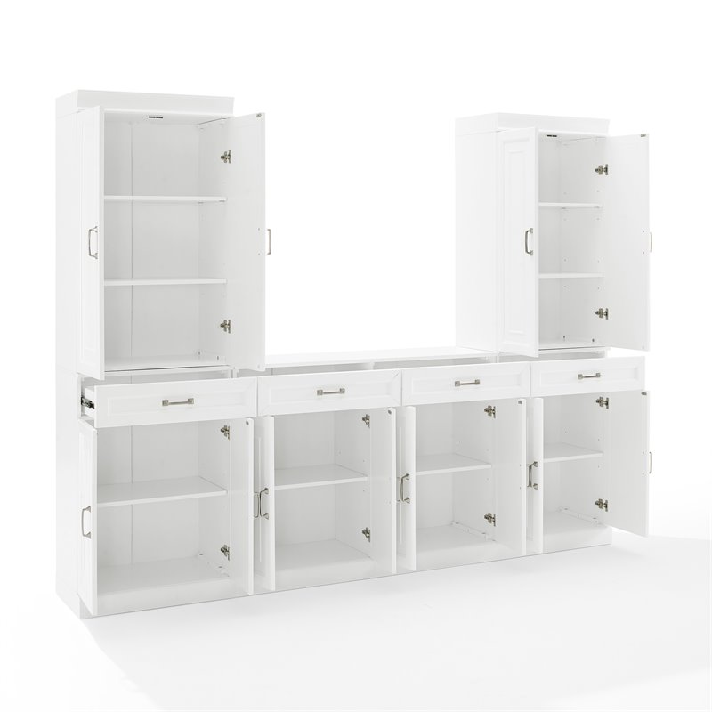 Crosley Furniture Stanton 3PC Wood Entertainment Center/Sideboard & Pantry White