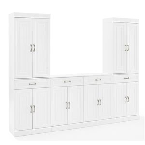 crosley furniture stanton 3pc wood entertainment center/sideboard & pantry white