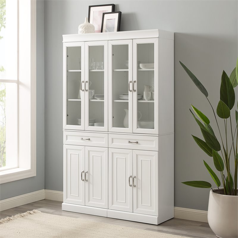 Crosley Furniture Stanton Wood Pantry with Glass Door in White (Set of 2)