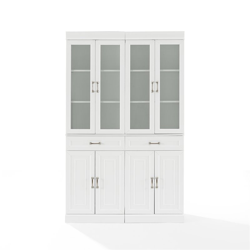 Crosley Furniture Stanton Wood Pantry with Glass Door in White (Set of 2)