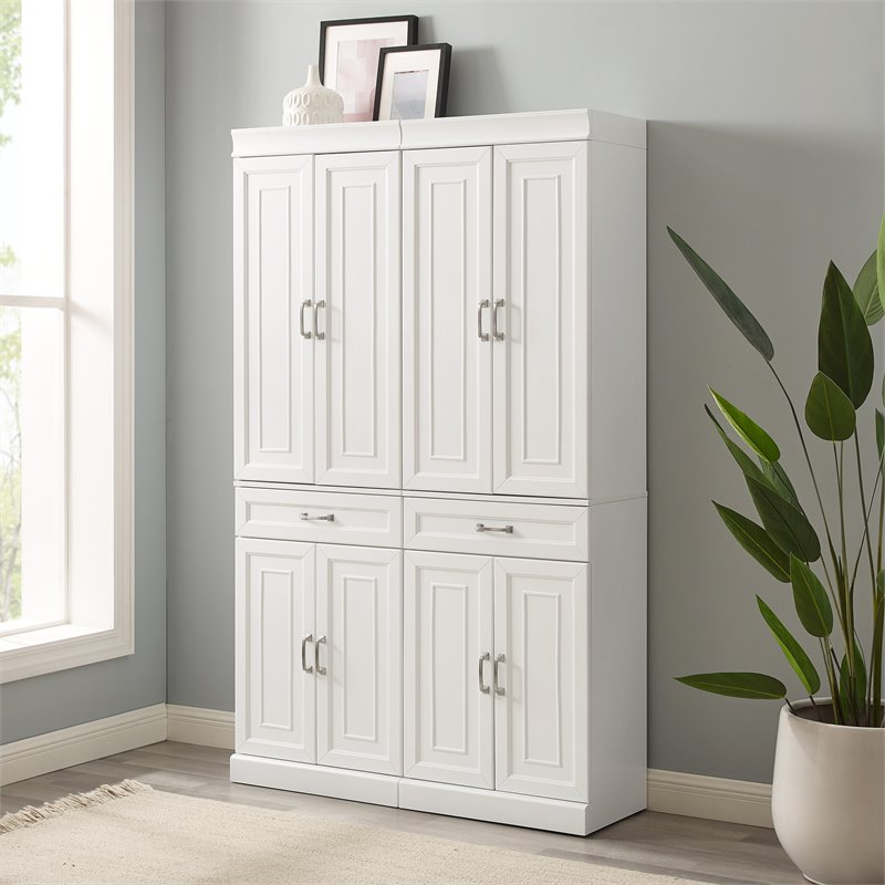 Crosley Furniture Stanton Traditional MDF Wood Pantry in White (Set of 2)