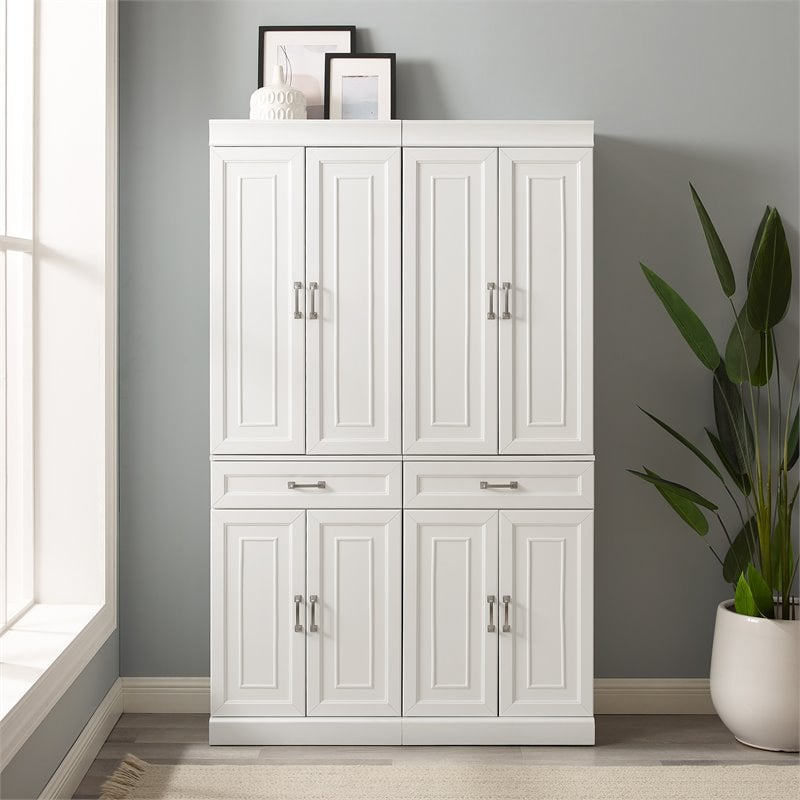 Crosley Furniture Stanton Traditional MDF Wood Pantry in White (Set of 2)