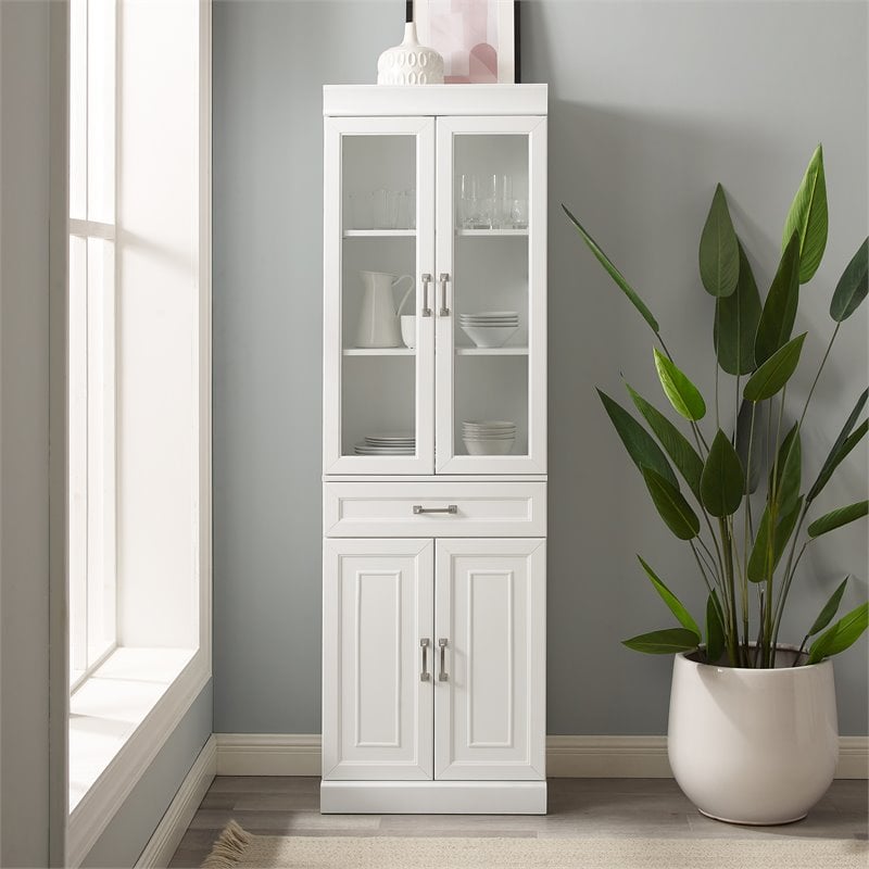 Crosley Furniture Stanton Traditional Wood Glass Door Pantry in White
