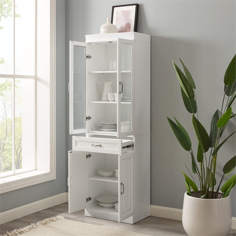 Crosley Furniture Stanton Traditional Wood Glass Door Pantry in White