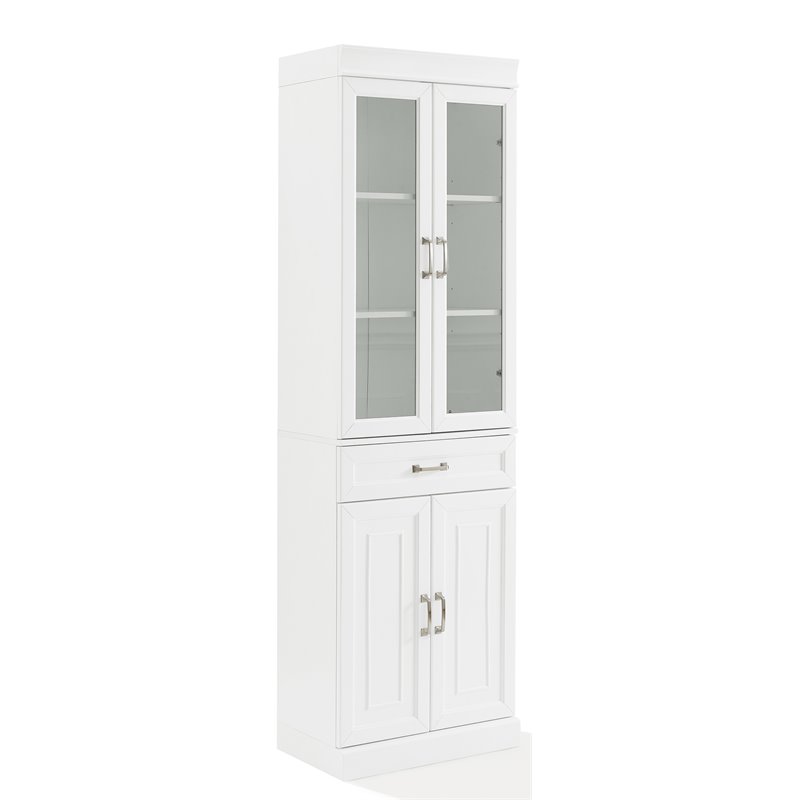 Crosley Furniture Stanton Traditional Wood Glass Door Pantry in White