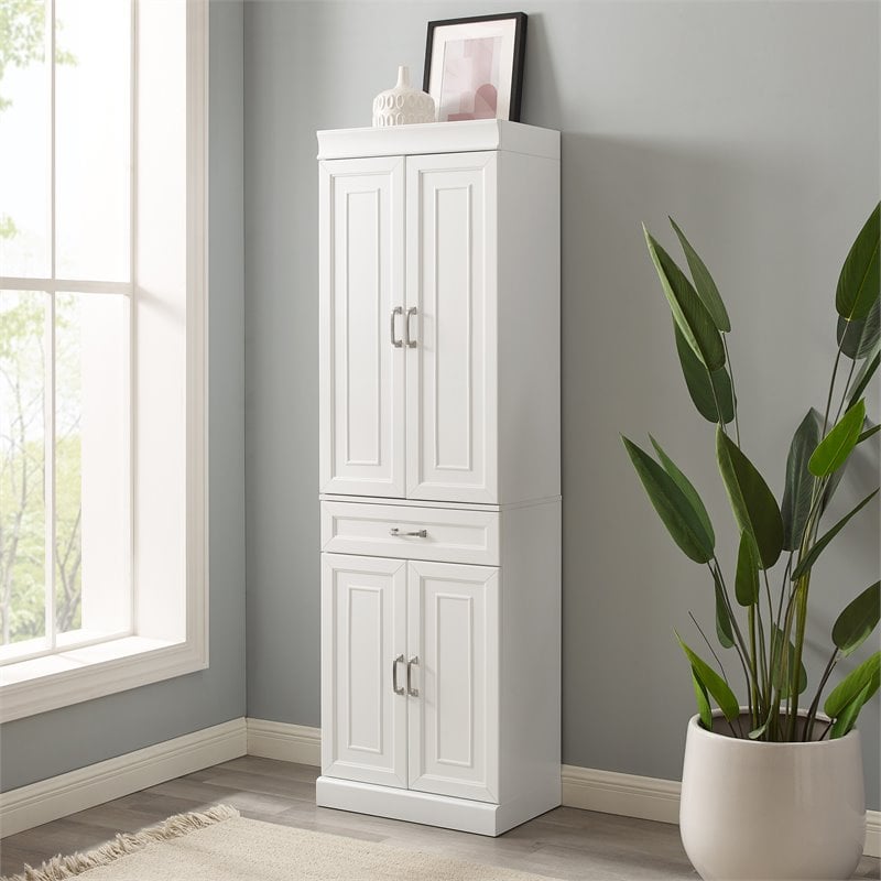 Crosley Furniture Stanton Traditional MDF and Birch Veneer Wood Pantry in White