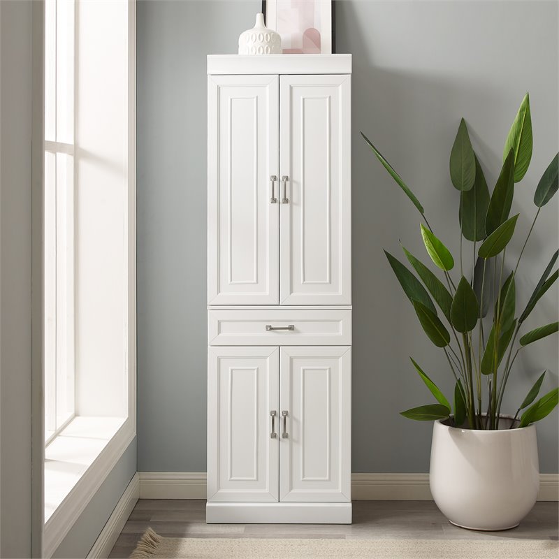 Crosley Furniture Stanton Traditional MDF and Birch Veneer Wood Pantry in White
