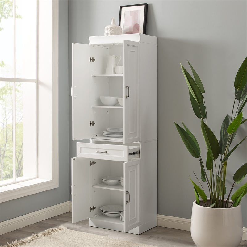 Crosley Furniture Stanton Traditional MDF and Birch Veneer Wood Pantry in White