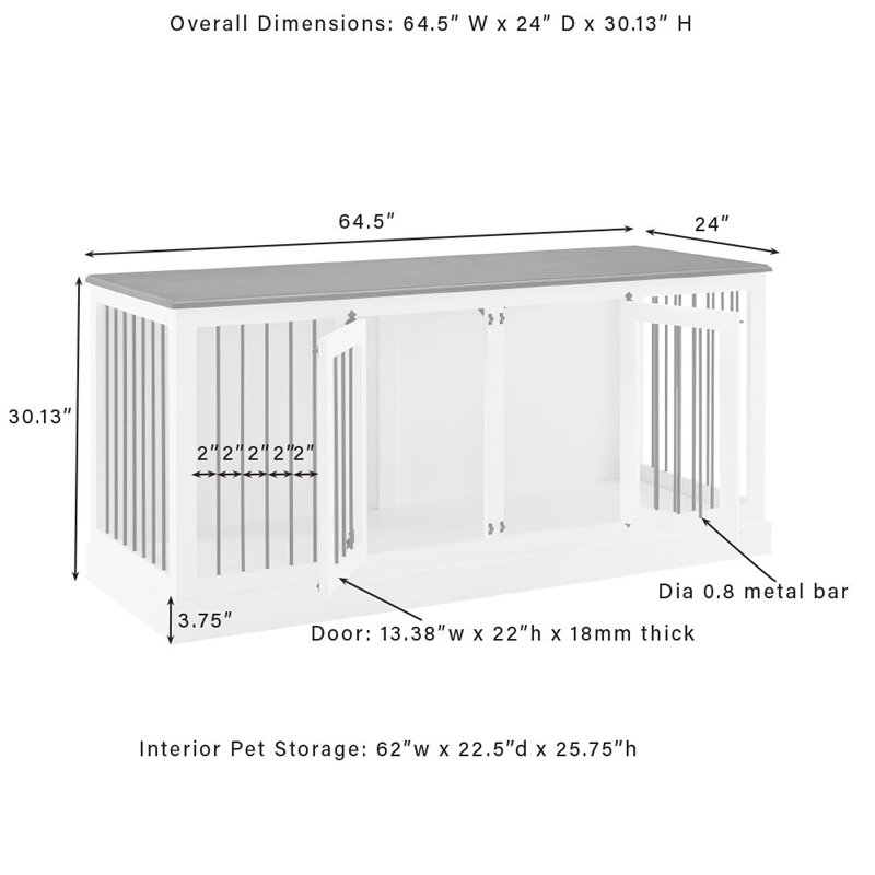 Crosley Furniture Winslow Wood Medium Credenza Pet Crate in White/Brown