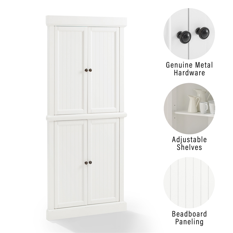 Crosley Furniture Shoreline 2-Piece Wood Corner Stackable Pantry in White