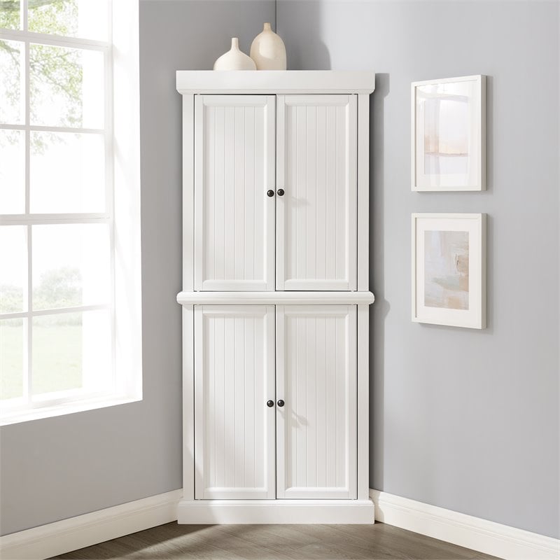 Crosley Furniture Shoreline 2-Piece Wood Corner Stackable Pantry in White