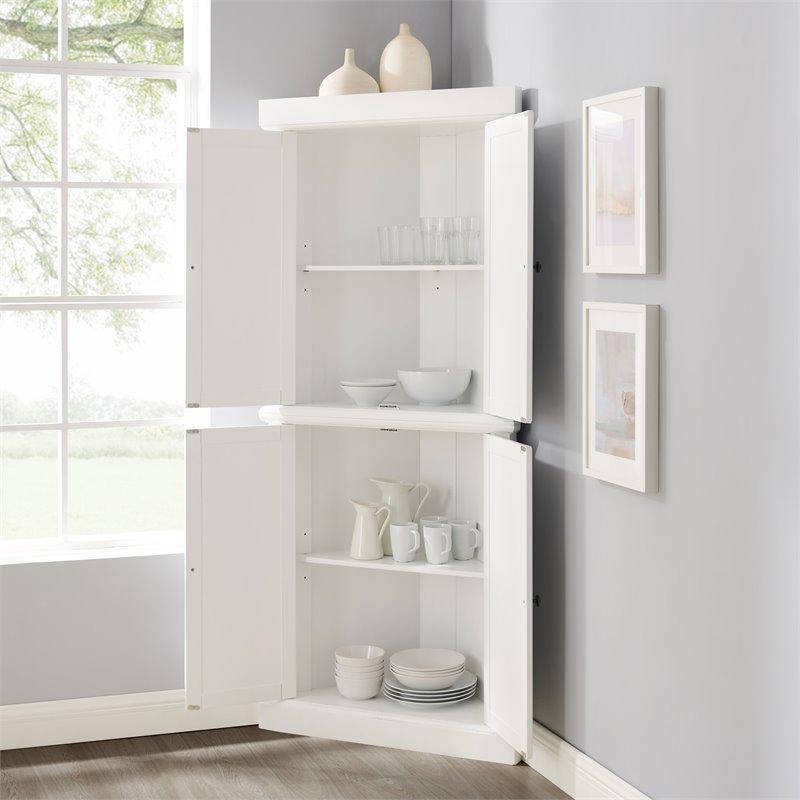 Crosley Furniture Shoreline 2-Piece Wood Corner Stackable Pantry in White