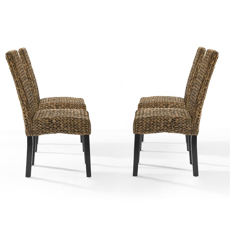 Crosley Furniture Edgewater Wood/Seagrass Dining Chair in Black/Brown (Set of 4)