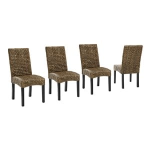 Crosley Furniture Edgewater Wood/Seagrass Dining Chair in Black/Brown (Set of 4)