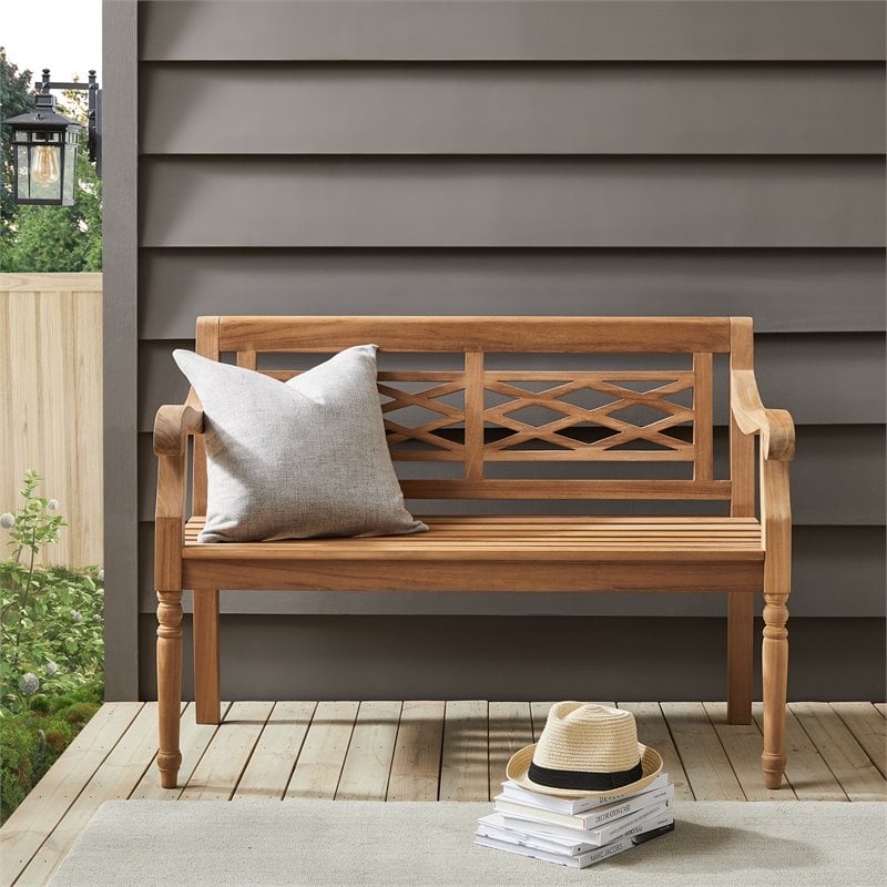 Crosley Furniture Olivier Traditional Teak Wood Outdoor Bench in Brown
