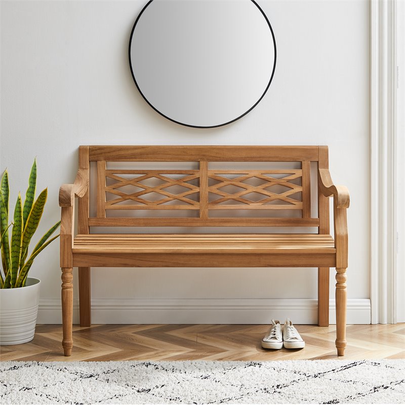 Crosley Furniture Olivier Traditional Teak Wood Outdoor Bench in Brown