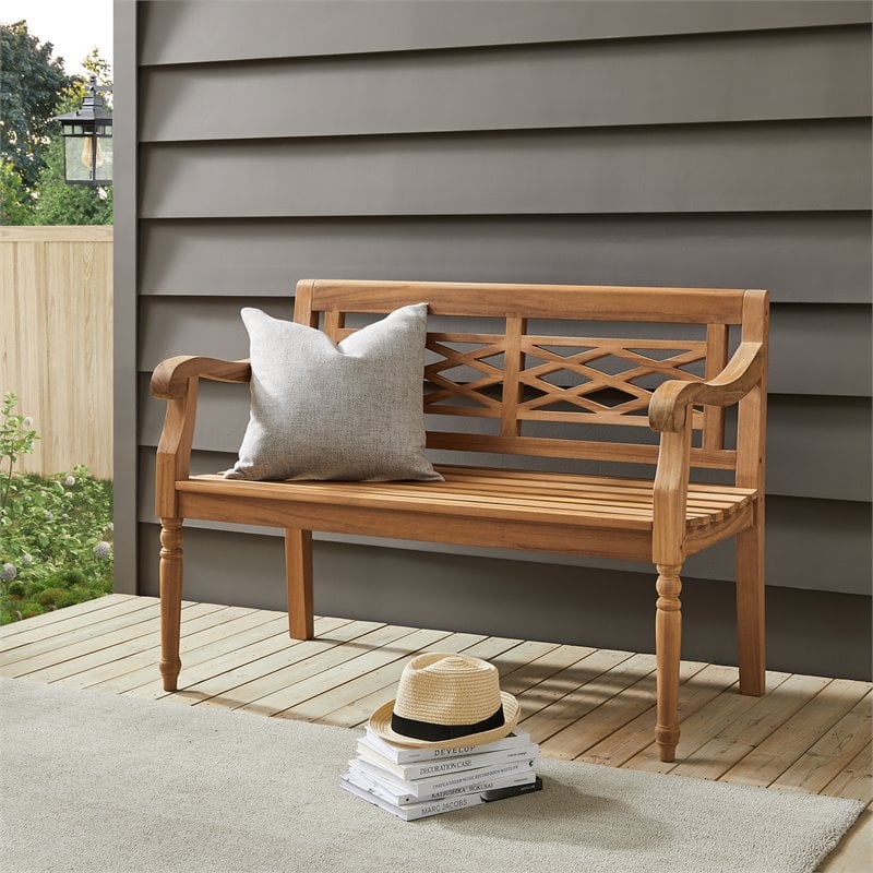 Crosley Furniture Olivier Traditional Teak Wood Outdoor Bench in Brown