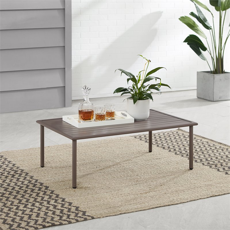 Crosley Furniture Cali Bay Modern Metal Outdoor Coffee Table in Light Brown