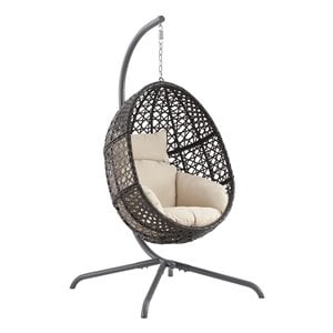 Crosley Furniture Calliope Indoor/Outdoor Wicker Hanging Egg Chair in Sand/Brown