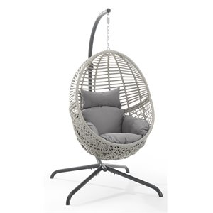 crosley furniture lorelei indoor/outdoor wicker hanging egg chair in gray