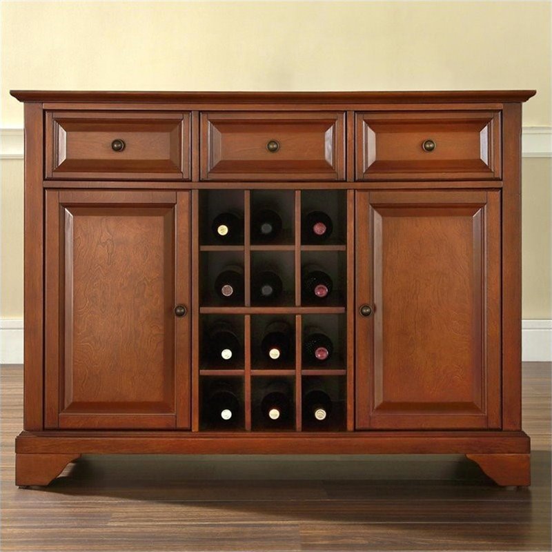 Crosley LaFayette 3 Drawer Wine Rack Buffet in Cherry Cymax Business