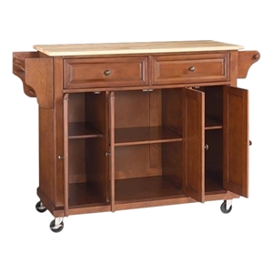 Crosley Furniture Natural Wood Top Kitchen Cart in Cherry/Natural